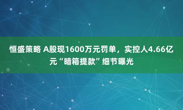 恒盛策略 A股现1600万元罚单，实控人4.66亿元“暗箱提款”细节曝光